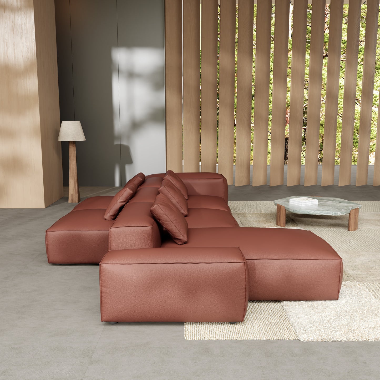 Canapé d'angle double face modulaire Cube en cuir véritable gris foncé
