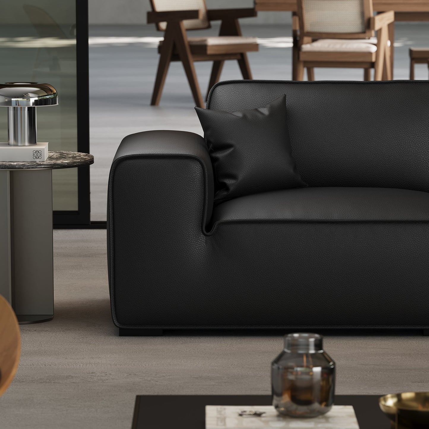 Domus Modular Black Leather U Shaped Sectional-Black