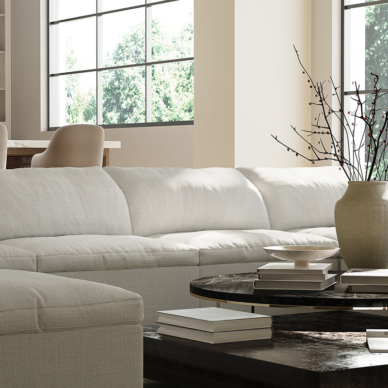 Tender Wabi Sabi Beige Sofa and Regular Ottoman-White