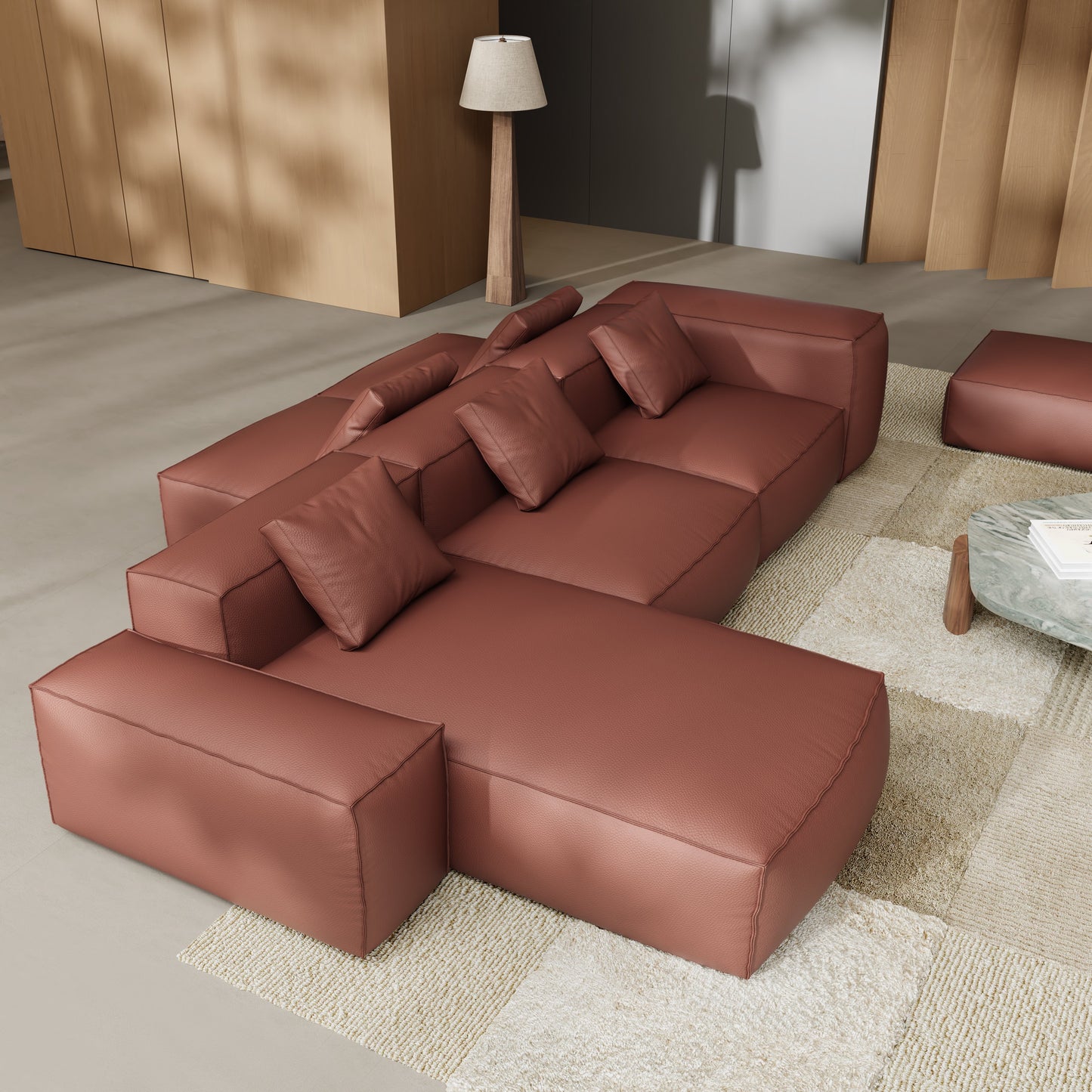 Flex Modular Brown Genuine Leather Double Sided Sectional-Brown