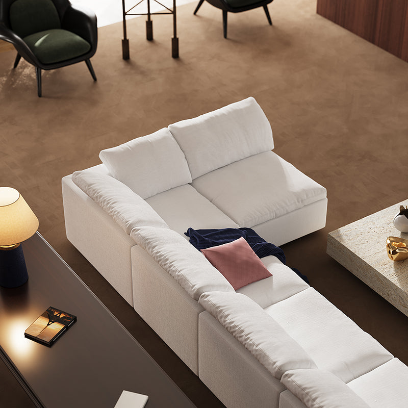 Tender Wabi Sabi Sand U Shaped Sectional with Open Ends-White-240.2"