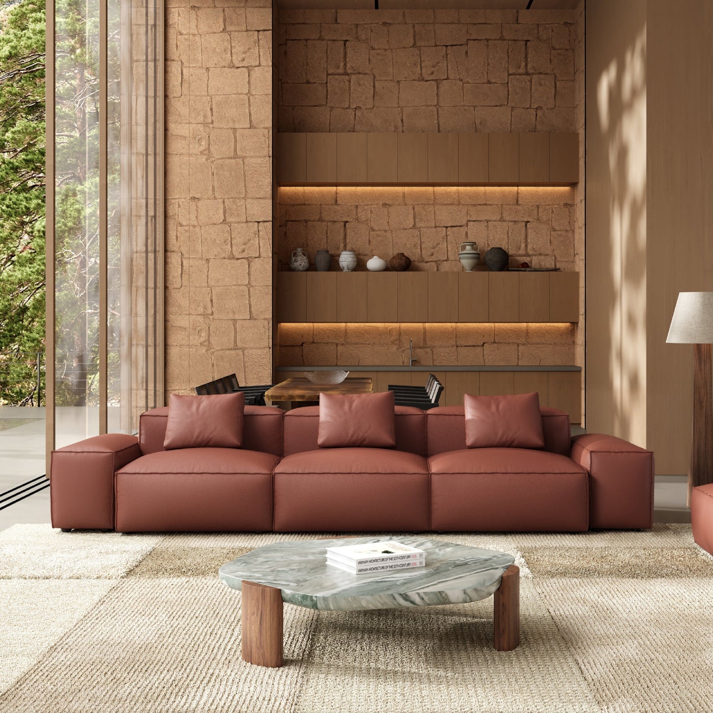 Flex Modular Brown Genuine Leather Sofa-Brown