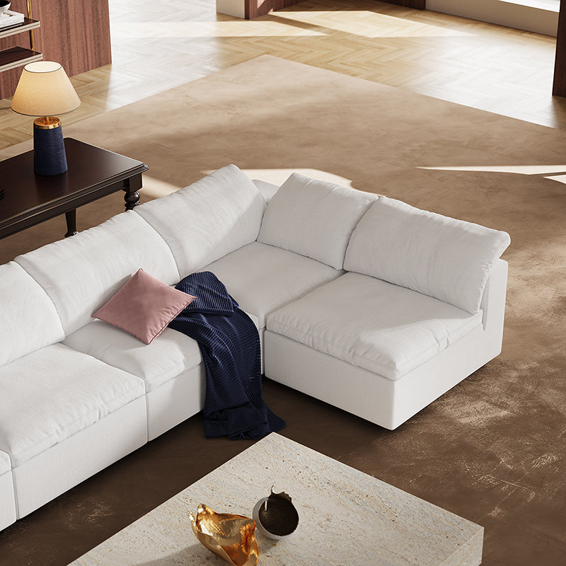 Tender Wabi Sabi Sand U Shaped Sectional with Open Ends-White-240.2"
