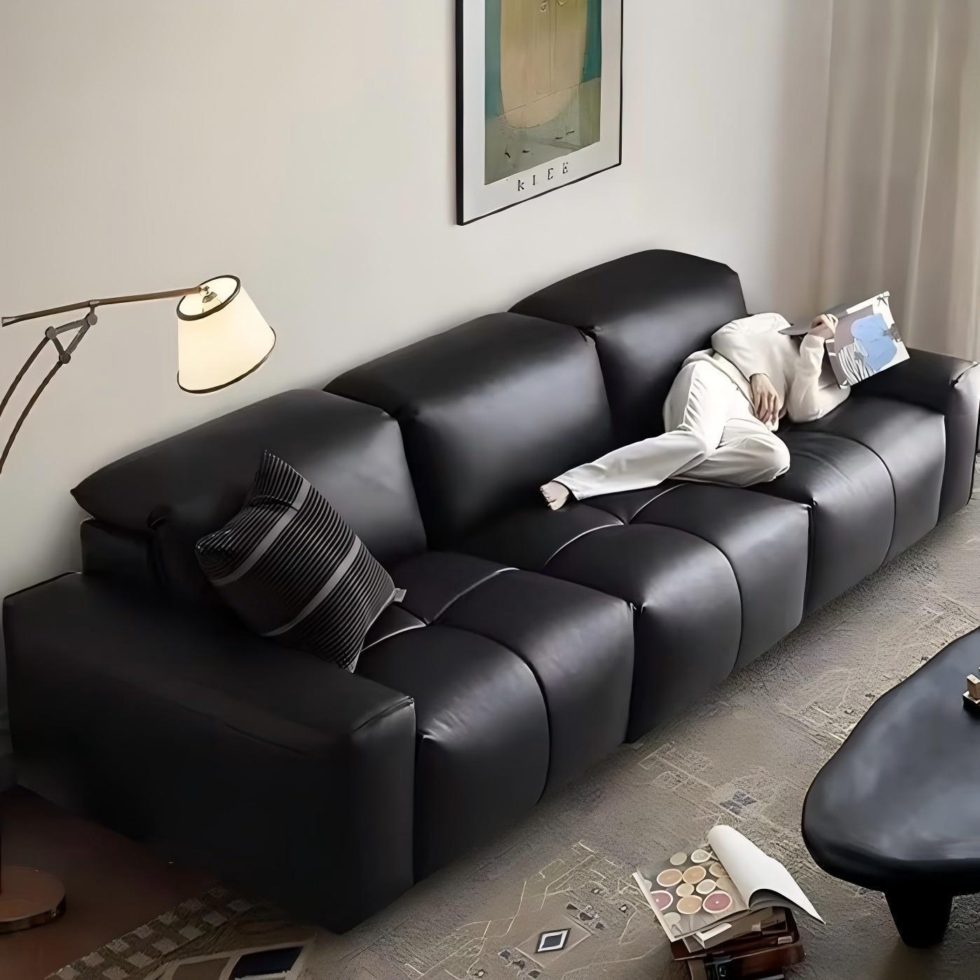 Nero Black Recliner Leather Lounge Sofa-Black