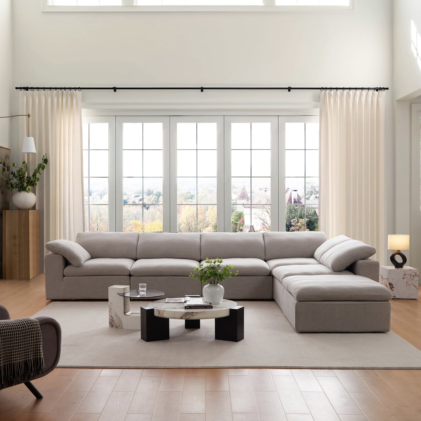 Tender Wabi Sabi Gray L Shaped Sectional and Ottoman-Gray
