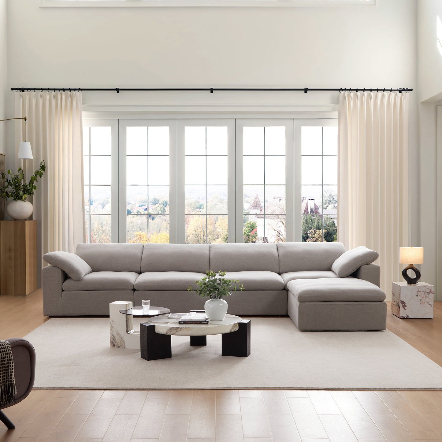 Tender Wabi Sabi Beige Sofa and Ottoman-Gray