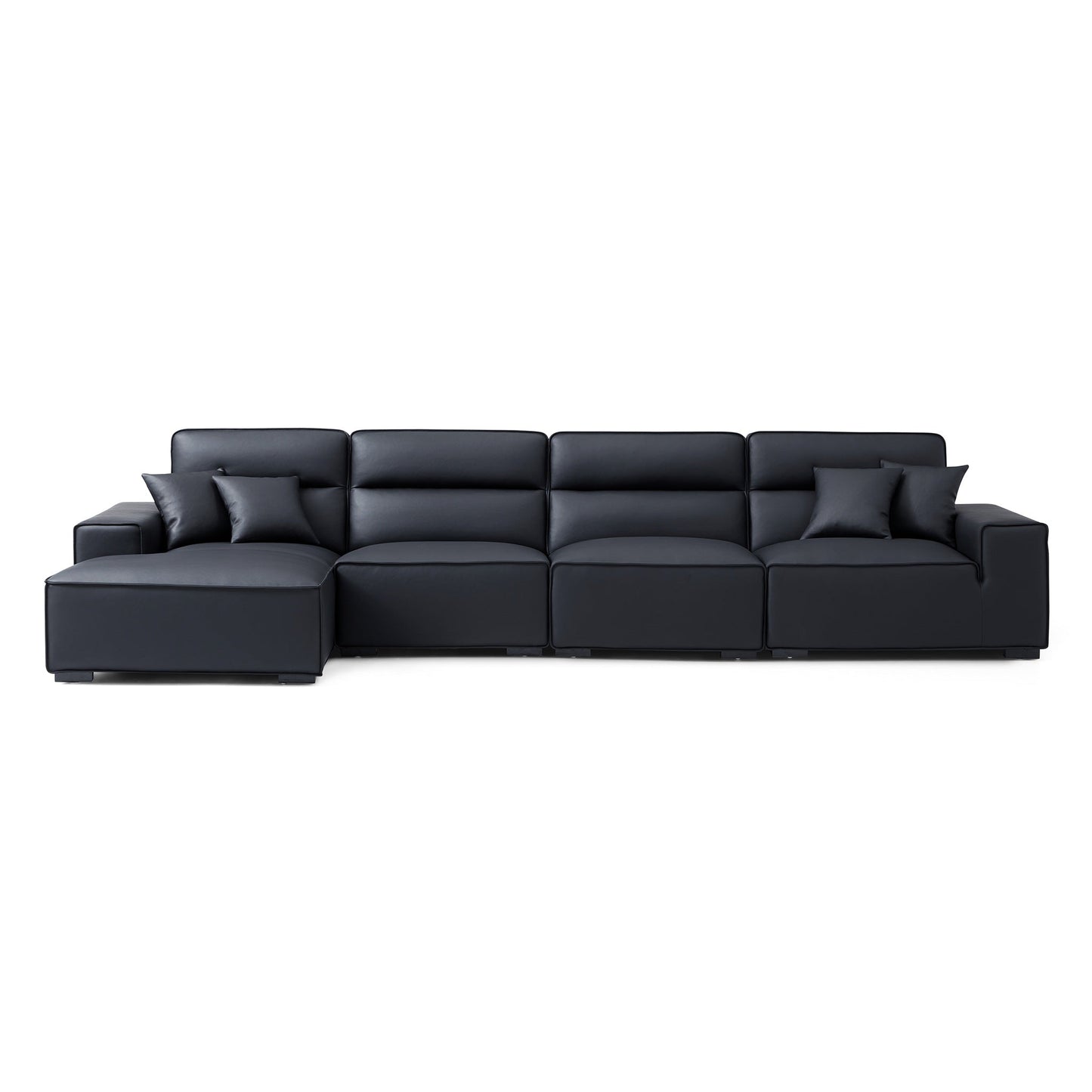 Domus High Back Modular Leather Sectional-Black-160.6"-Facing Left