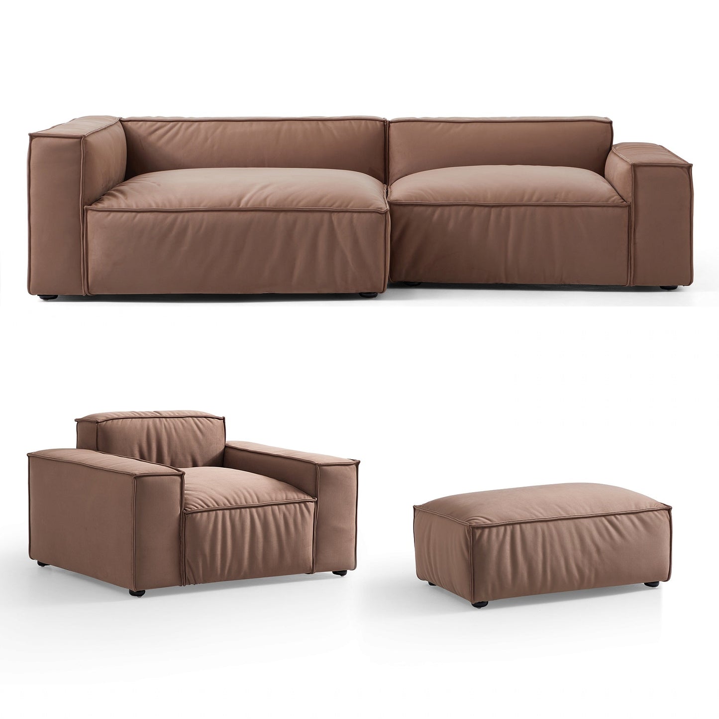 Luxury Minimalist Brown Fabric Sectional Set-Brown-106.2"-Facing Left