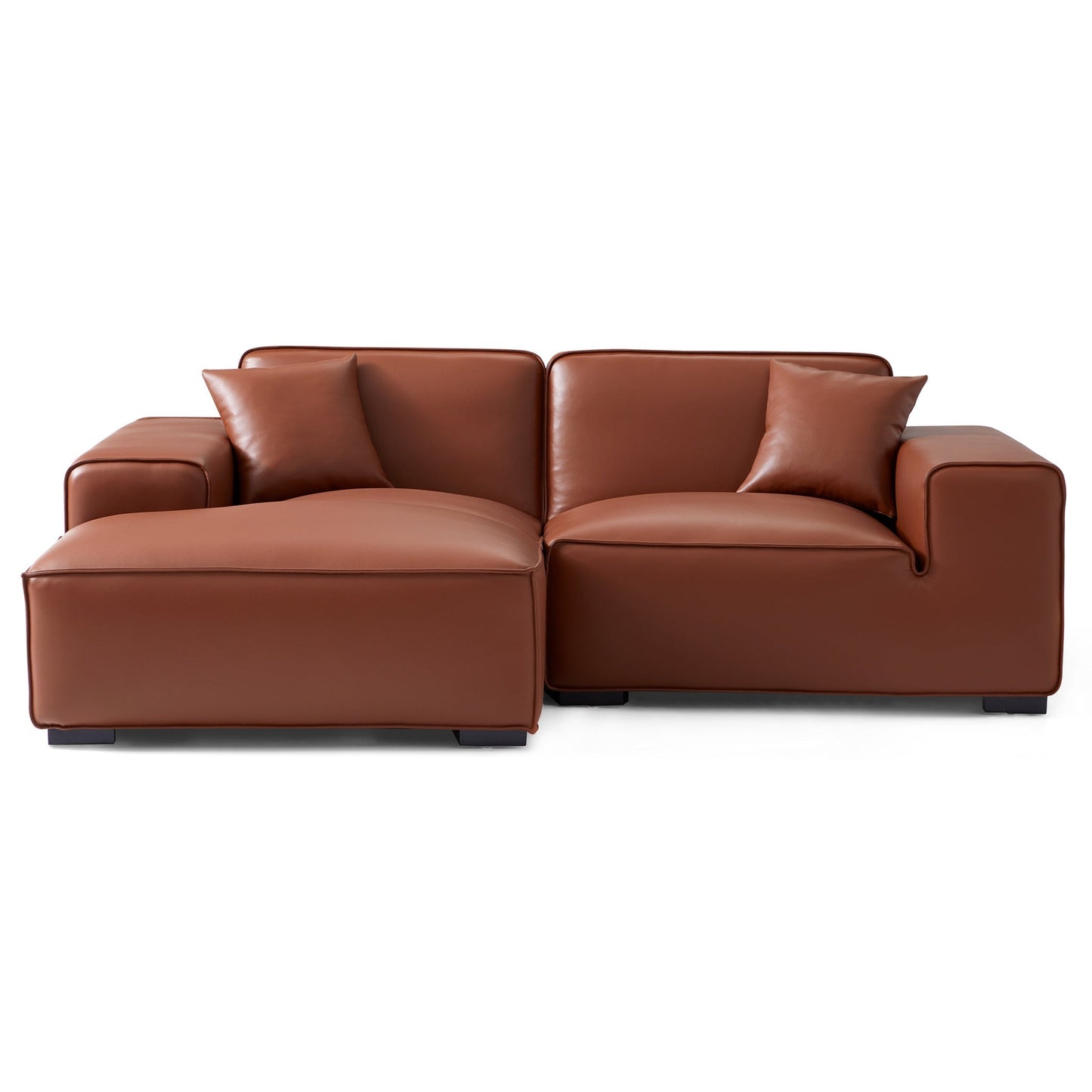 Domus Modular Black Leather Sectional Sofa-Brown-90.6"-Facing Left