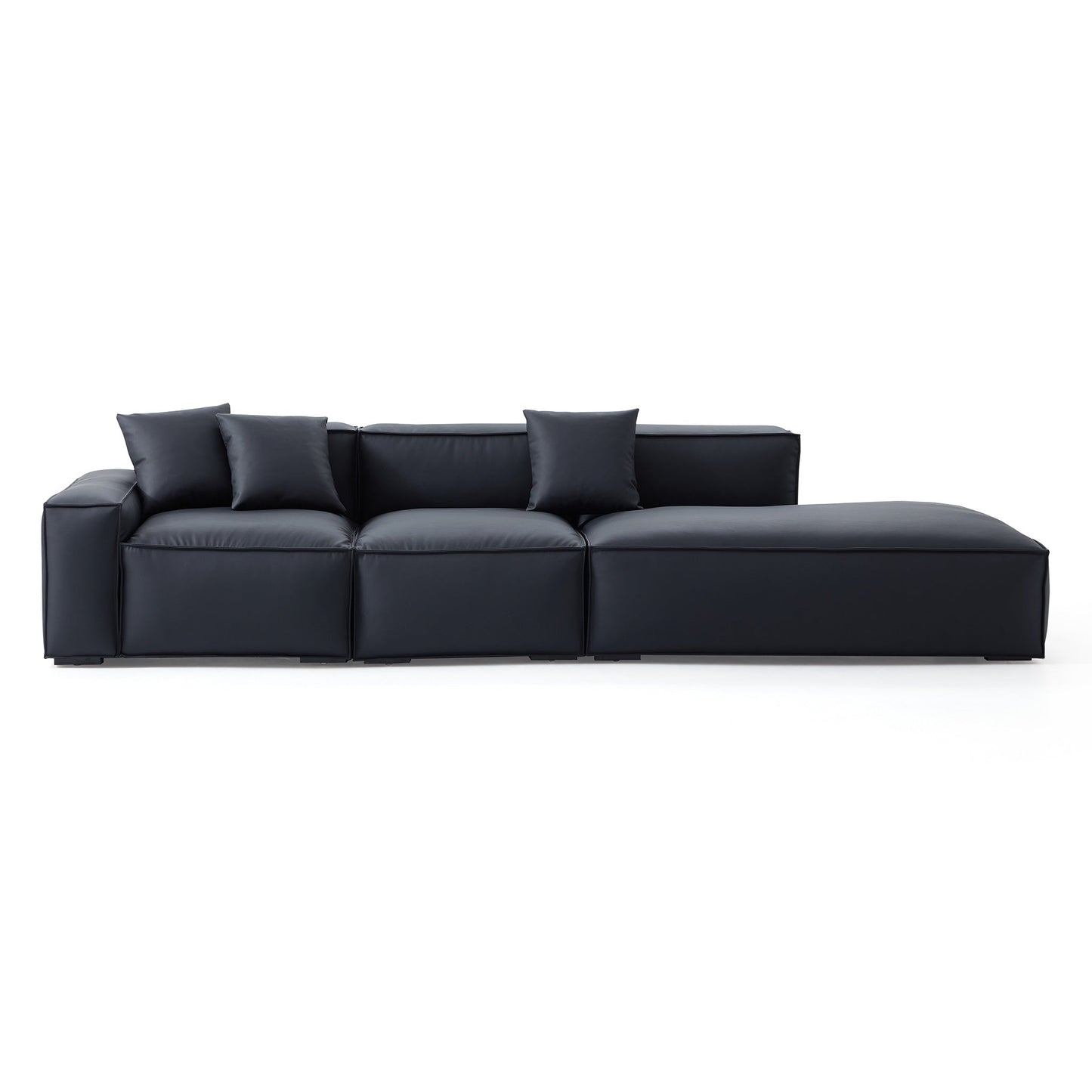 Geometry Minimalist Black Leather Sofa-Black