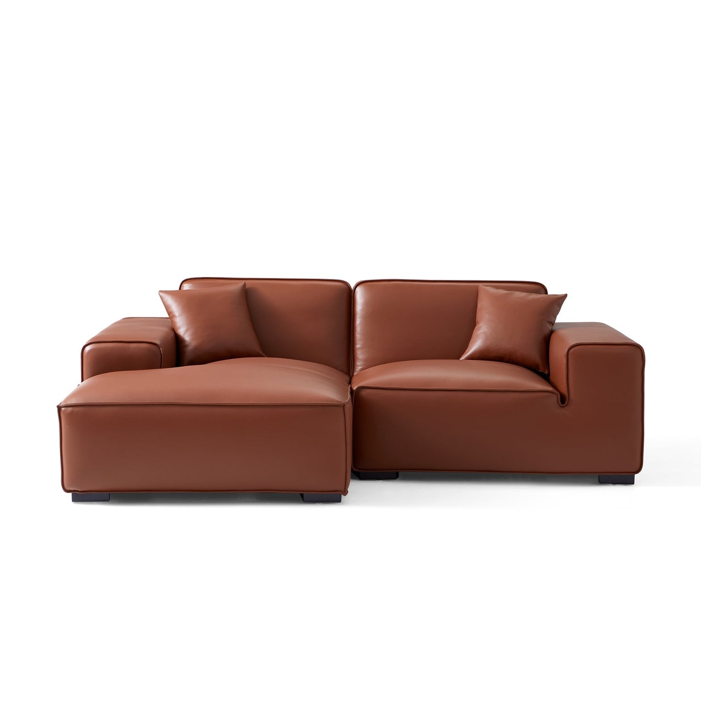Domus Modular Black Leather Sectional Sofa-Brown-90.6"-Facing Left