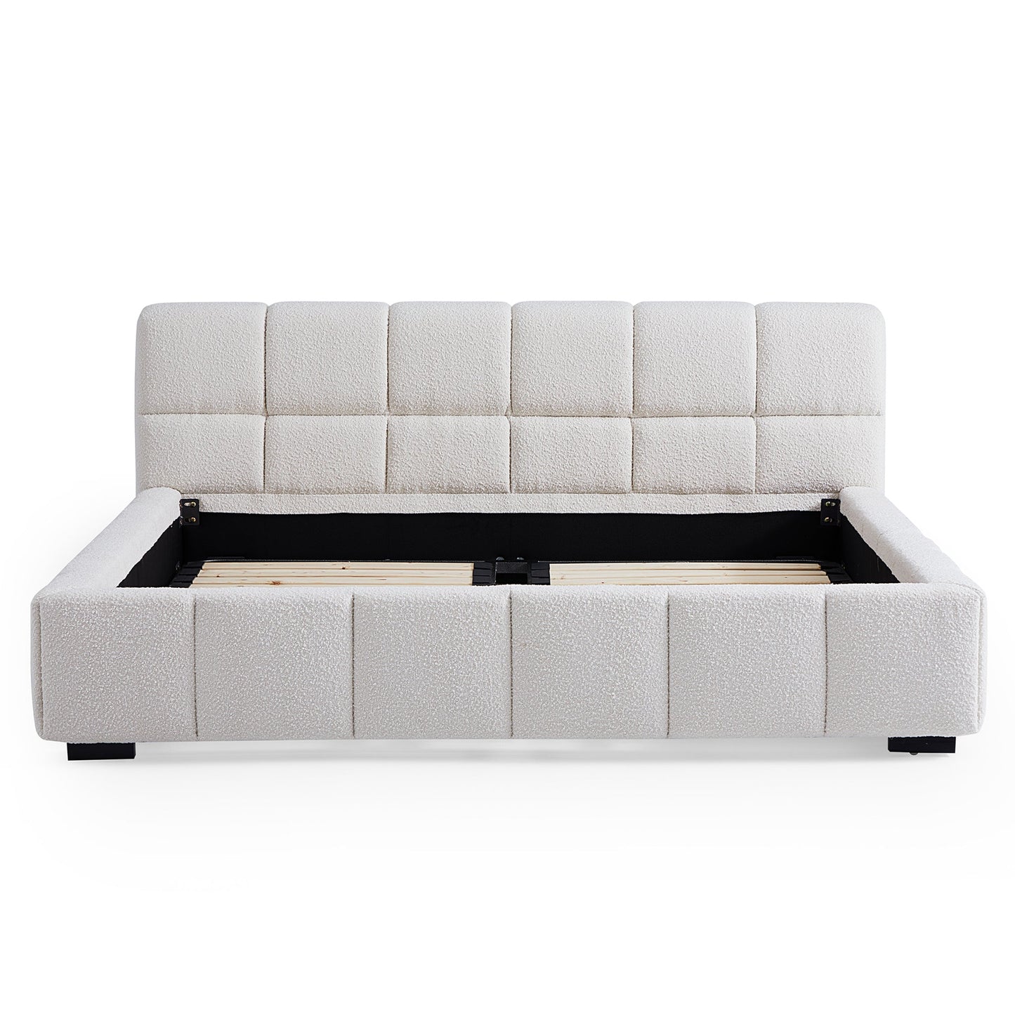 Cushy Boucle Fabric Bed-White-King
