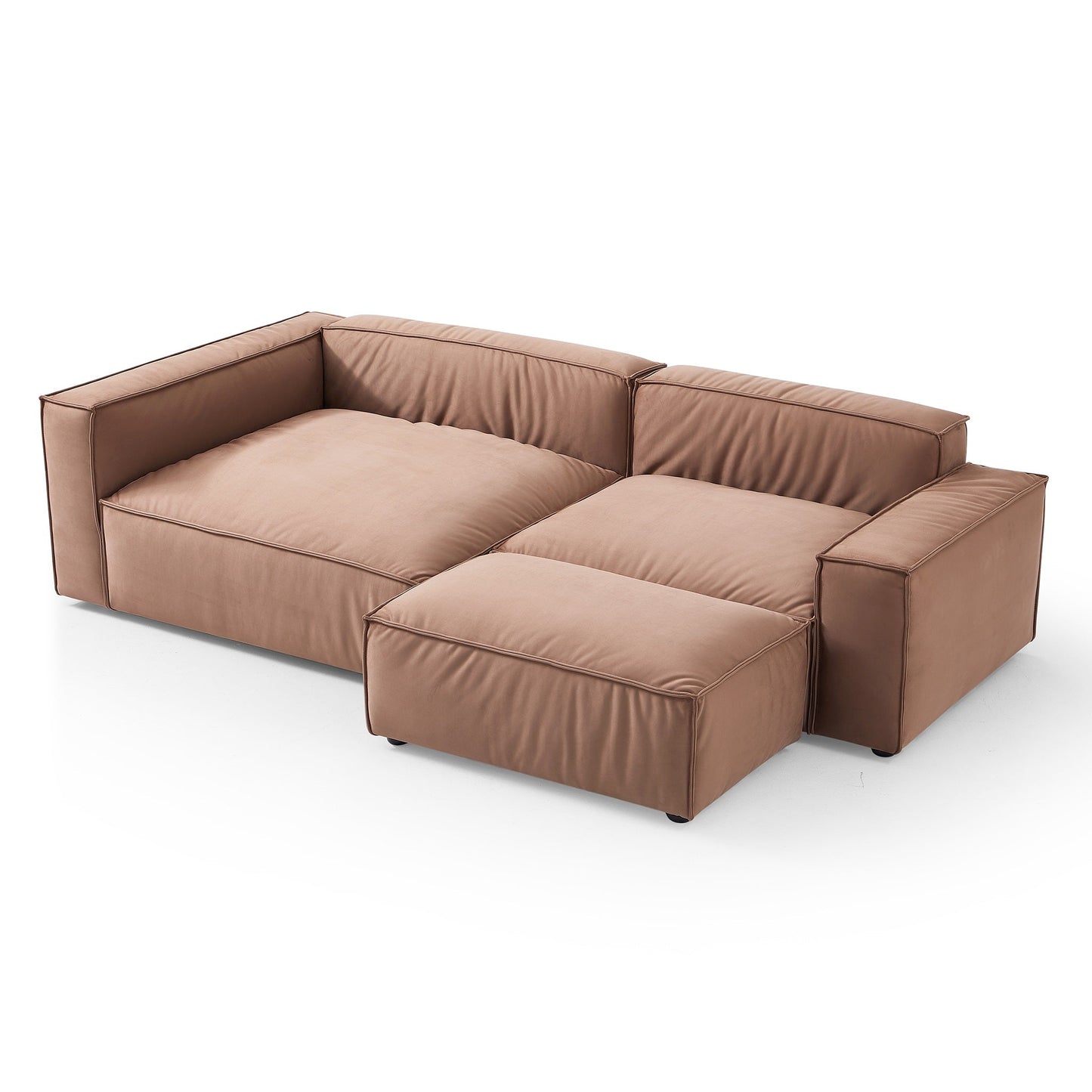 Luxury Minimalist Brown Fabric Sectional and Ottoman-Brown-106.2"-Facing Left