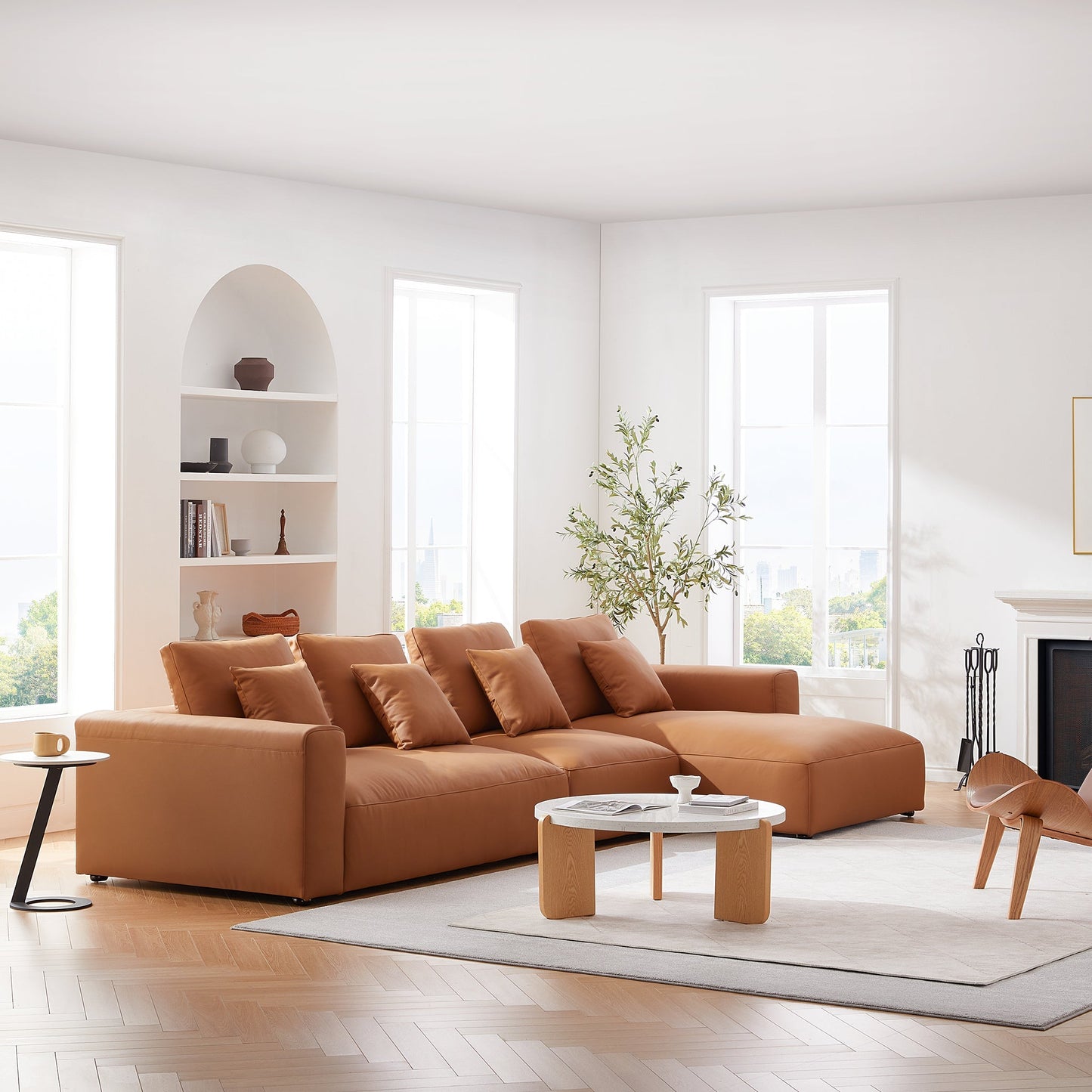 Nathan Modular Orange Leather Sectional Sofa-Orange