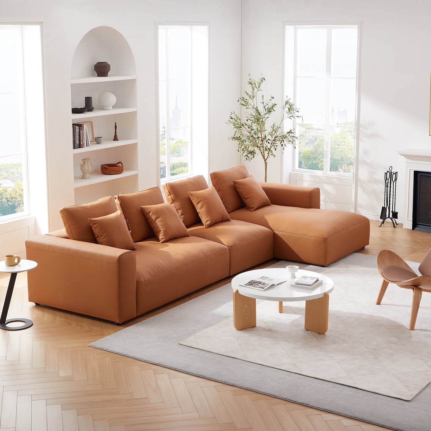 Nathan Modular Orange Leather Sectional Sofa-Orange