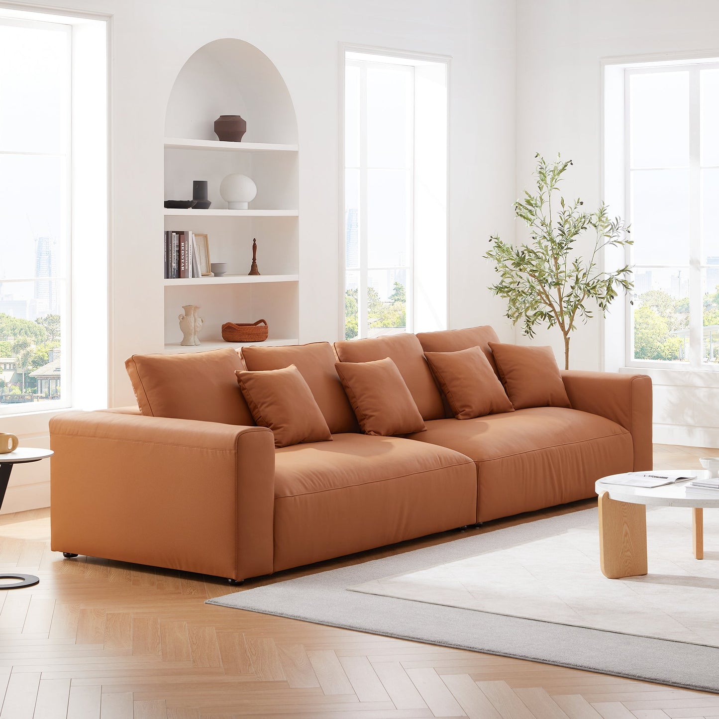 Nathan Modular Orange Leather Sofa-Orange