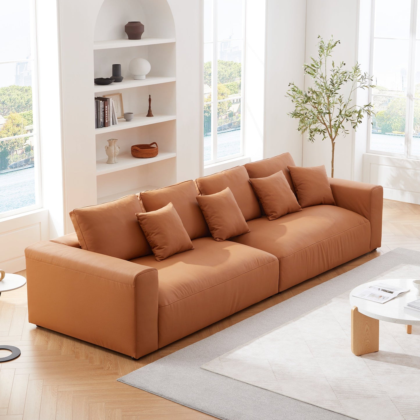 Nathan Modular Orange Leather Sofa-Orange