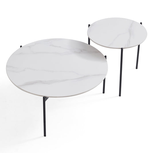 Milan White Marble Coffee Table Set-White-31.5″ & 19.7″