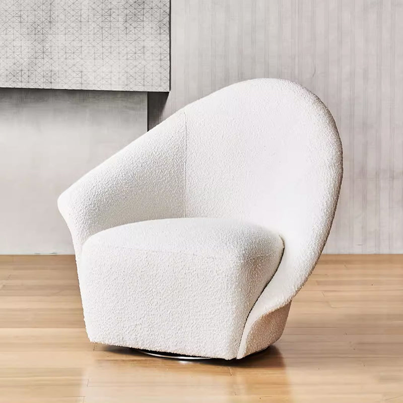 Calla Beige Boucle Fabric Swivel Chair-White