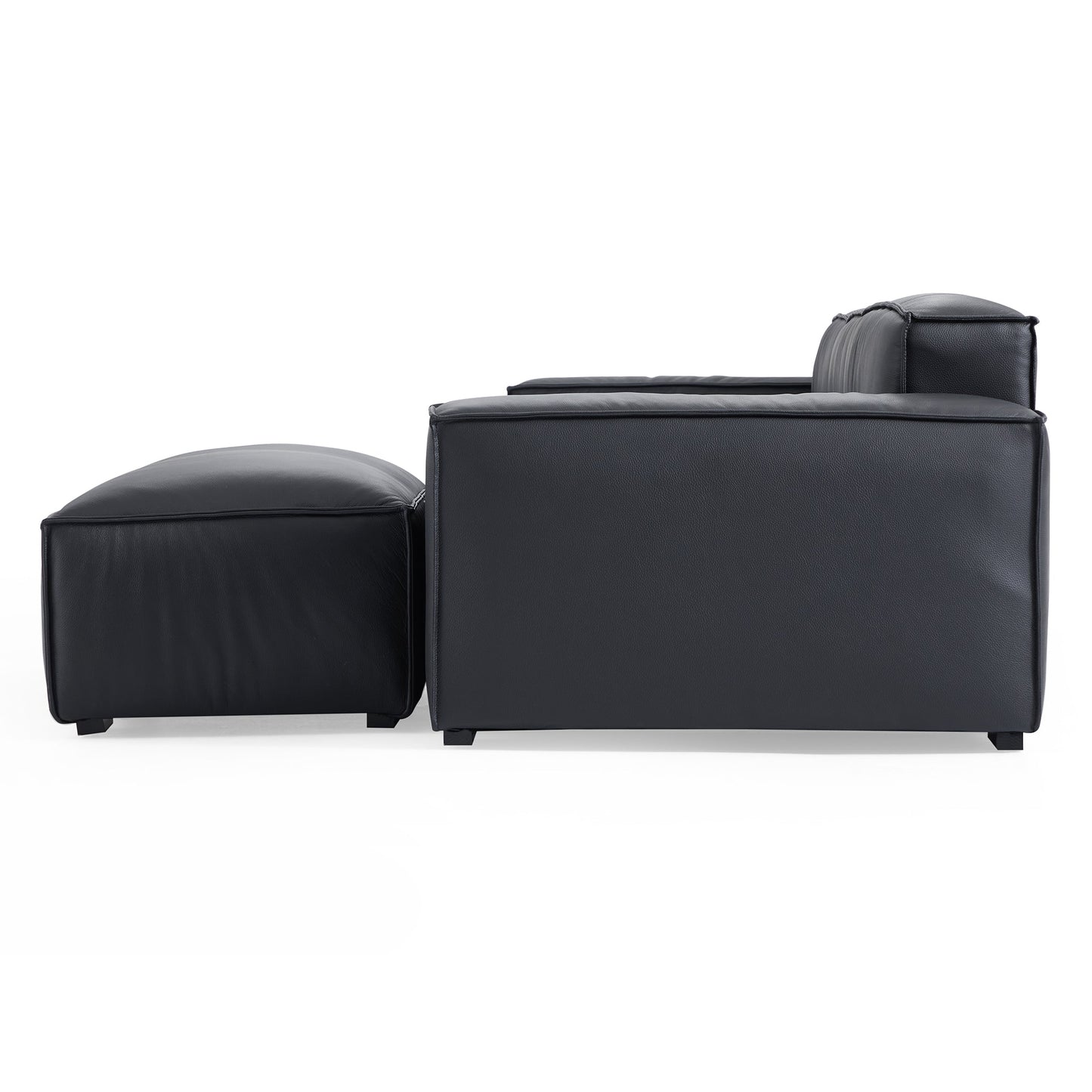 Luxury Minimalist Dark Brown Leather Sofa and Ottoman-Black