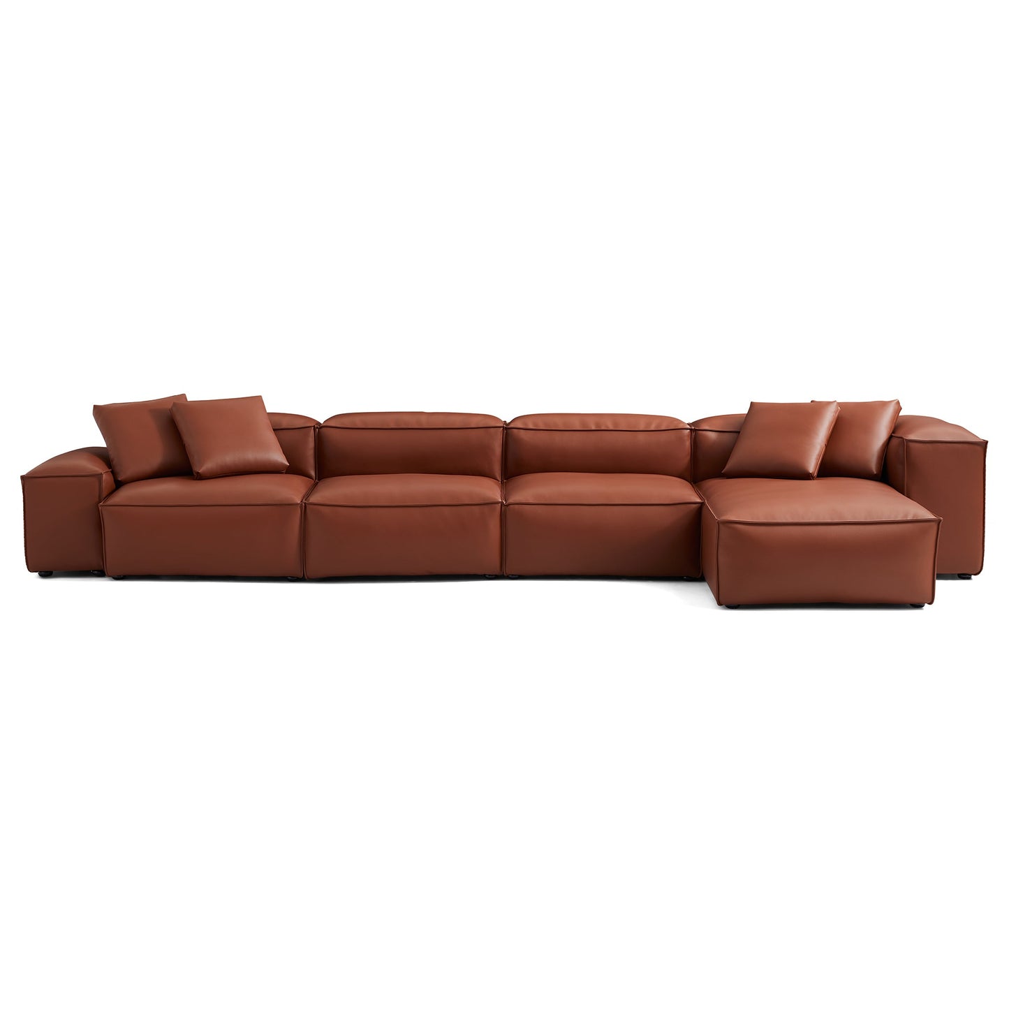 Cube Modular Brown Genuine Leather Sectional-Brown-180.3"-Low & High