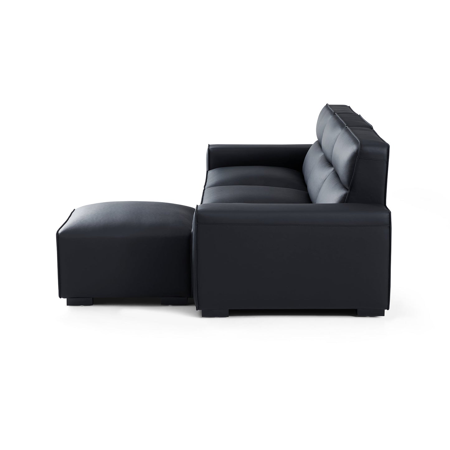Domus High Back Modular Leather Sofa and Ottoman-Black
