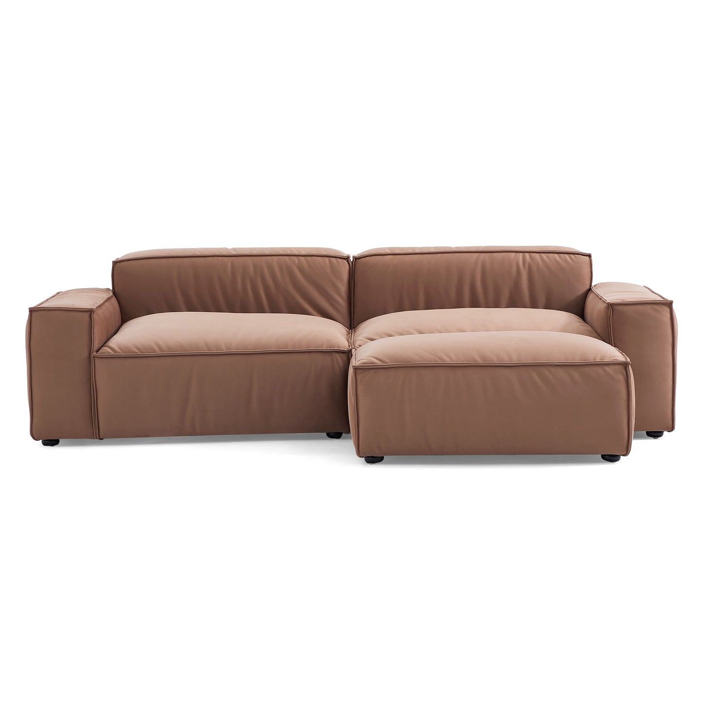 Luxury Minimalist Brown Fabric Sofa and Ottoman-Brown-100.8″