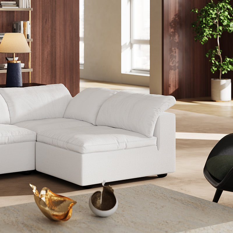 Tender Wabi Sabi U Shaped Beige Sectional with Open End-White