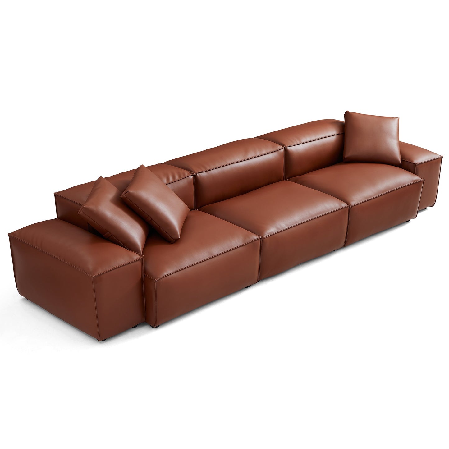 Cube Modular Brown Genuine Leather Sofa-Brown-142.9"-Low