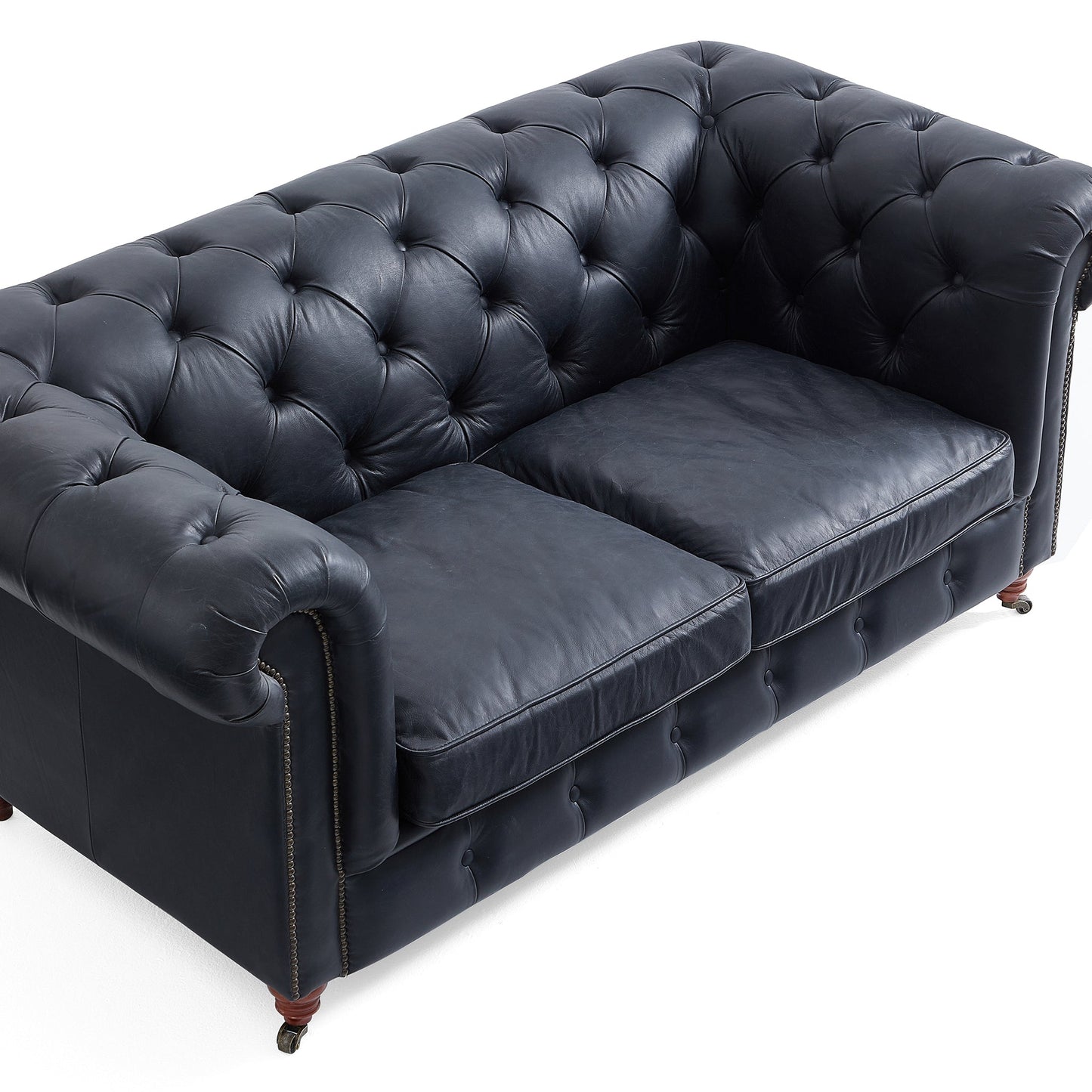 Durango Chesterfield Top Grain Leather Tufted Sofa-Black