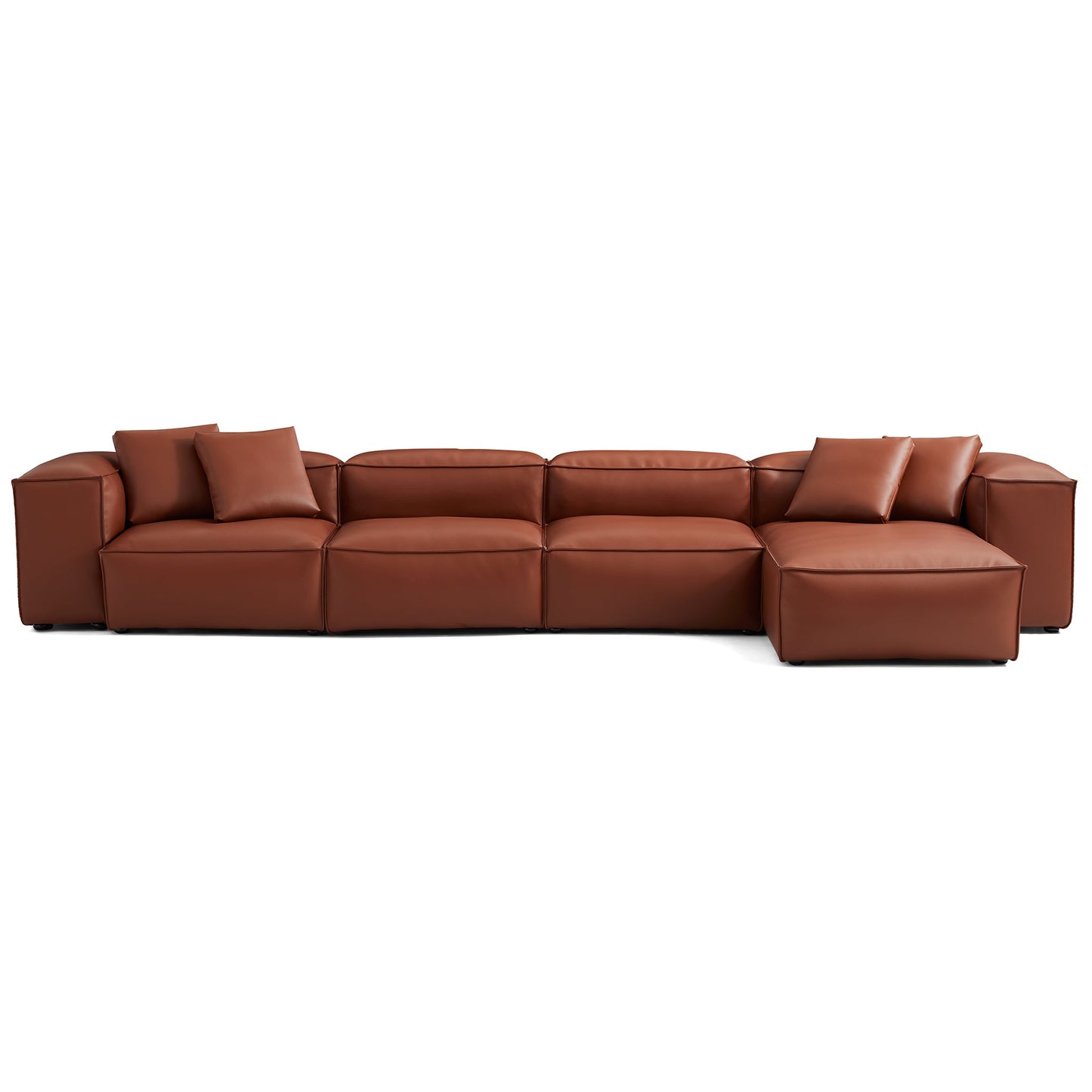 Cube Modular Brown Genuine Leather Sectional-Brown-180.3"-High