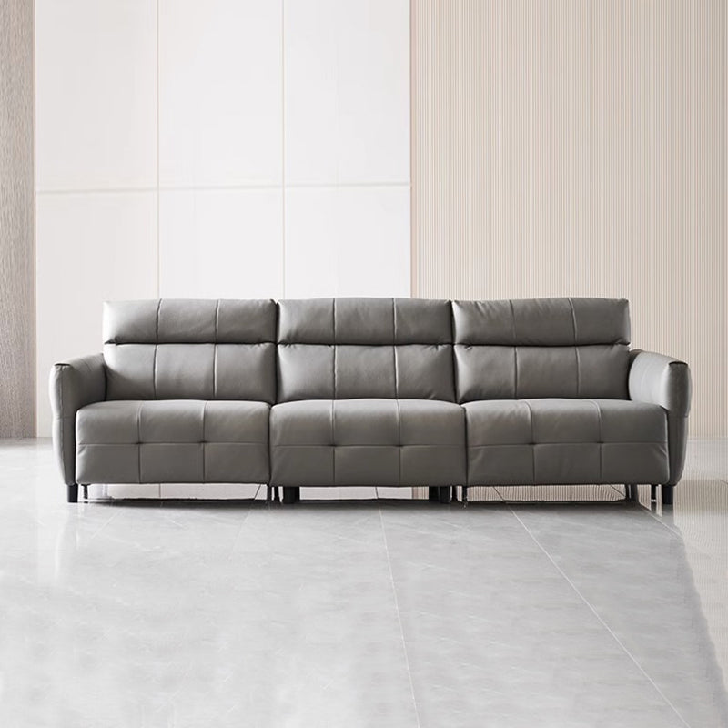 Lattice Charcoal Gray Leathaire Modular Recliner Sofa-Light Gray