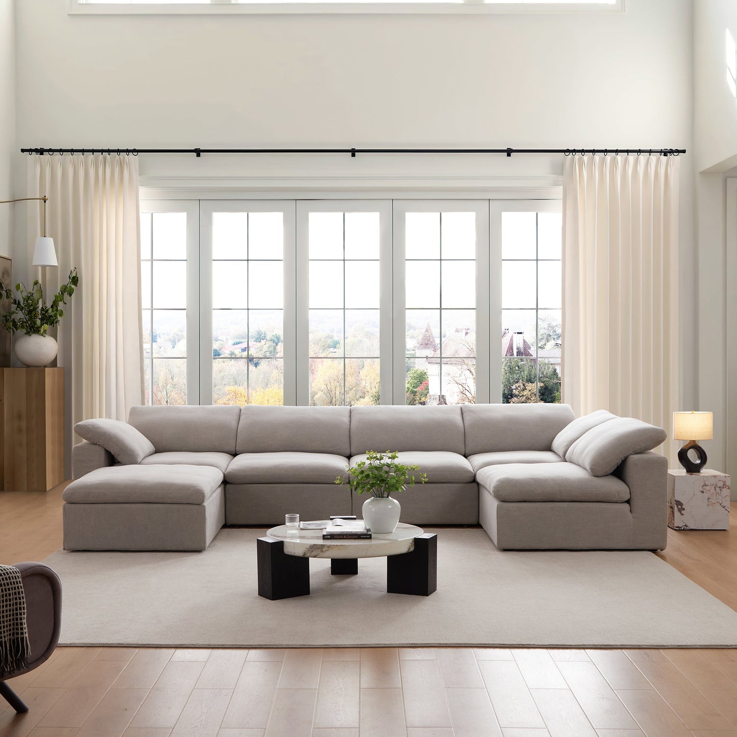 Tender Wabi Sabi Gray L Shaped Sectional and Ottoman-Gray