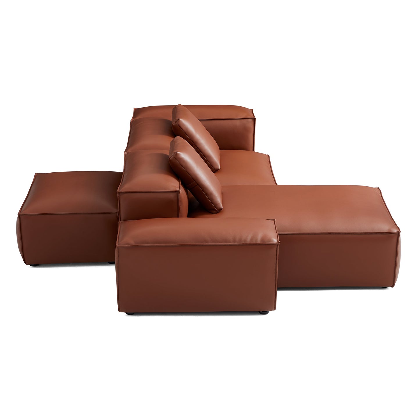 Cube Modular Brown Genuine Leather Double Sided Sectional-Brown-105.5"-Low & High