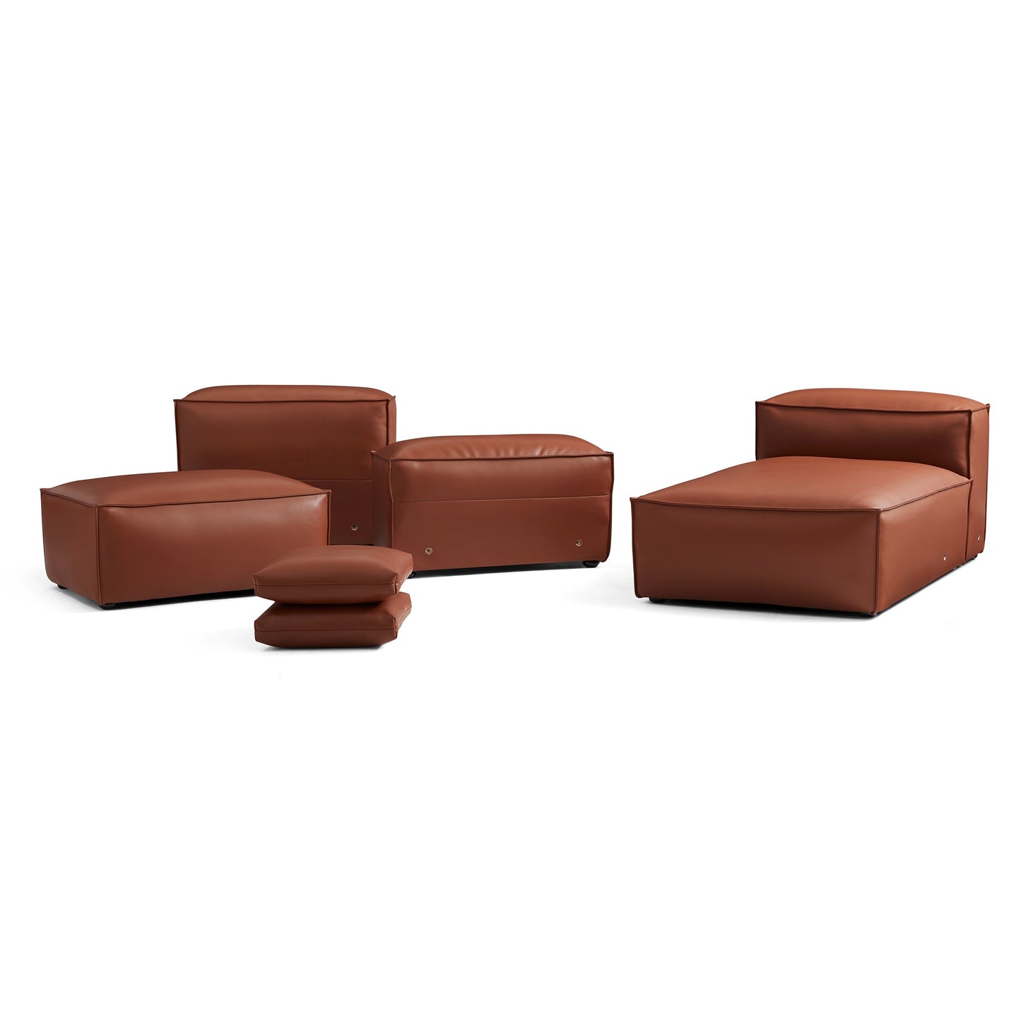 Cube Modular Brown Genuine Leather Double Sided Sectional-Brown