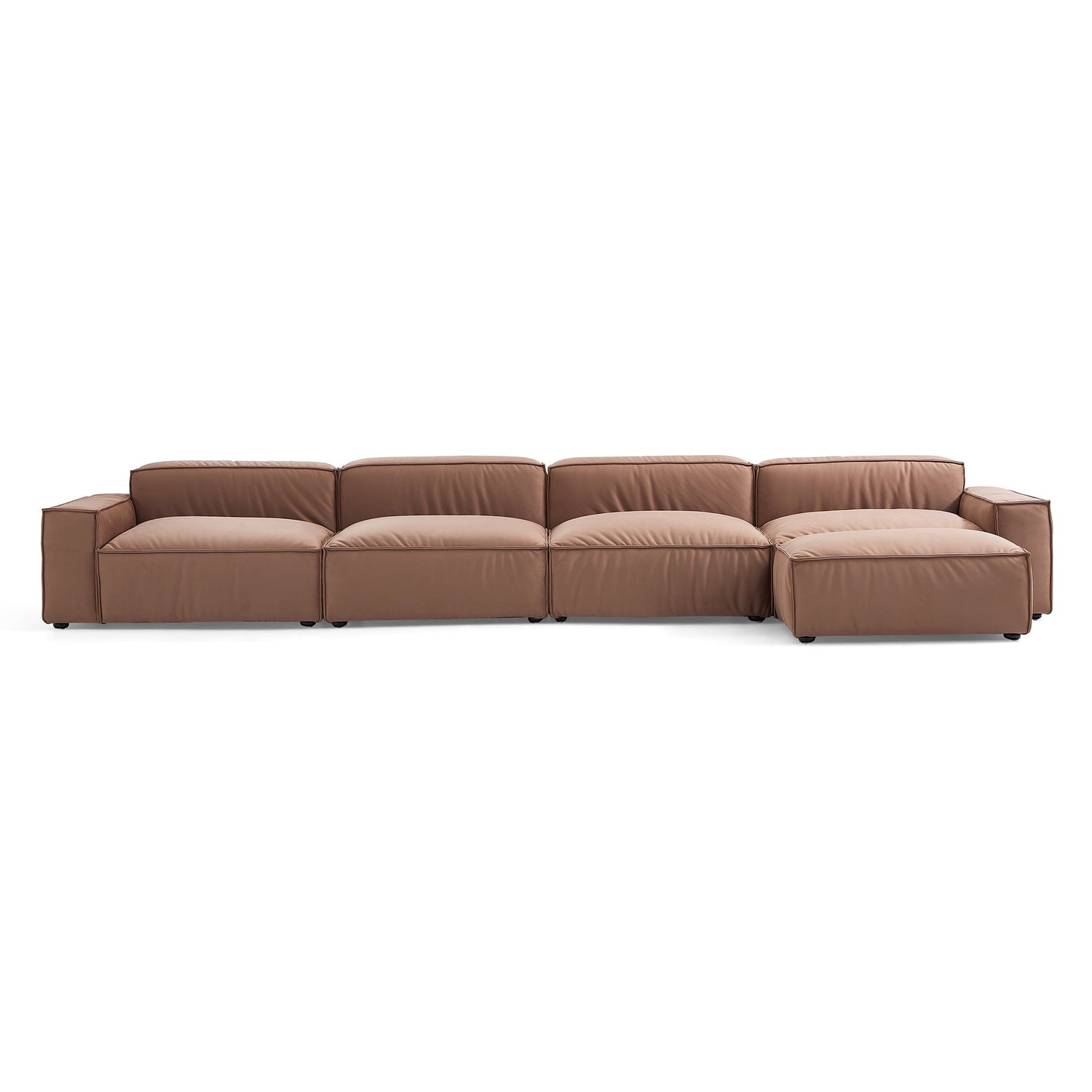 Luxury Minimalist Brown Fabric Sofa and Ottoman-Brown-179.5″