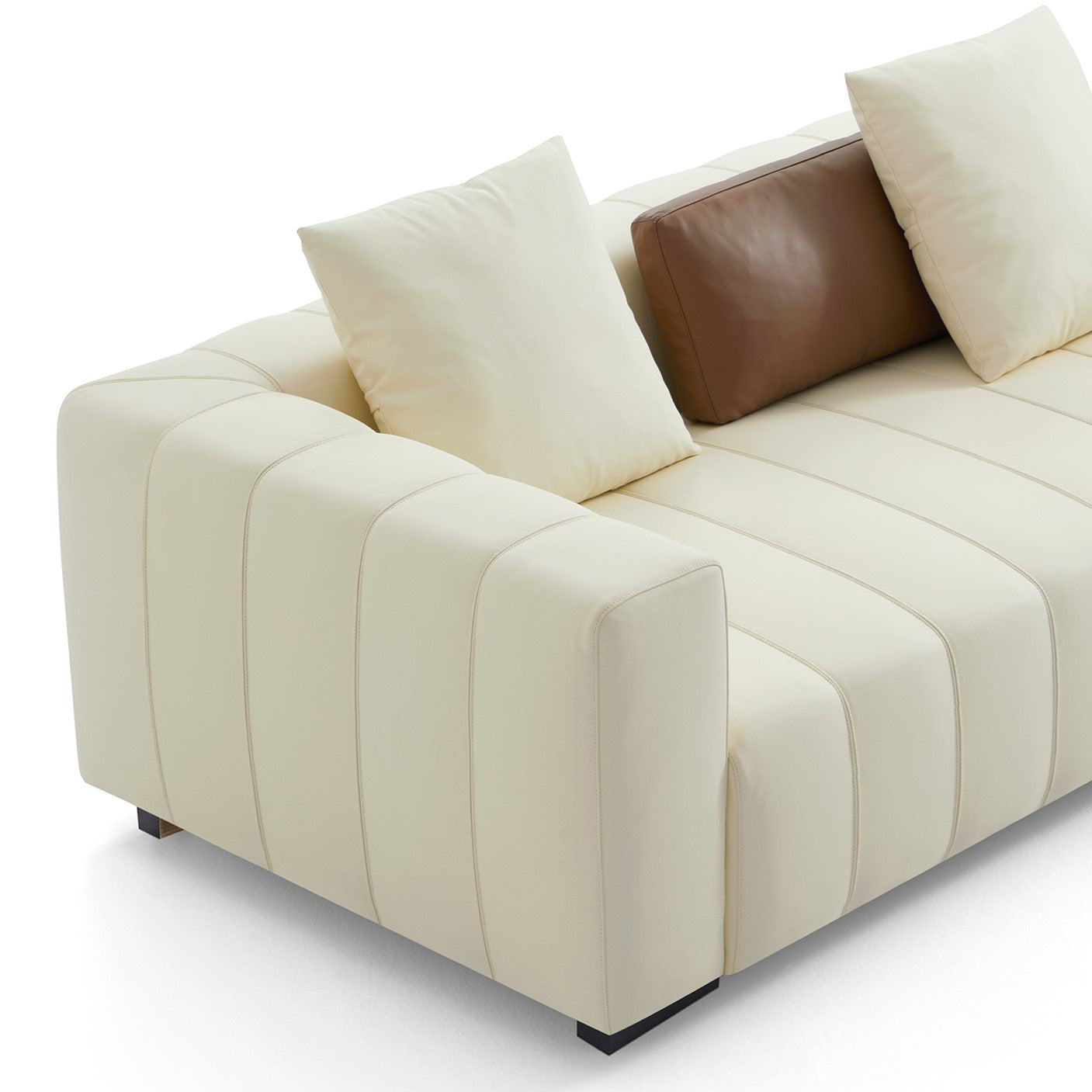 Piano L Shaped Leather Sectional Sofa with Coffee Table-Beige & Brown