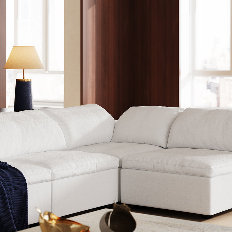 Tender Wabi Sabi U Shaped Beige Sectional with Open End-White