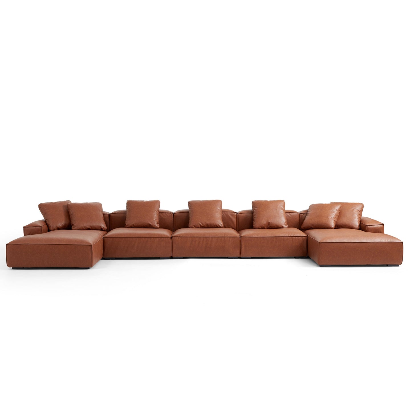Garvon Vintage Reddish Brown Leathaire Double Chaise Sectional-Reddish Brown-211.0″