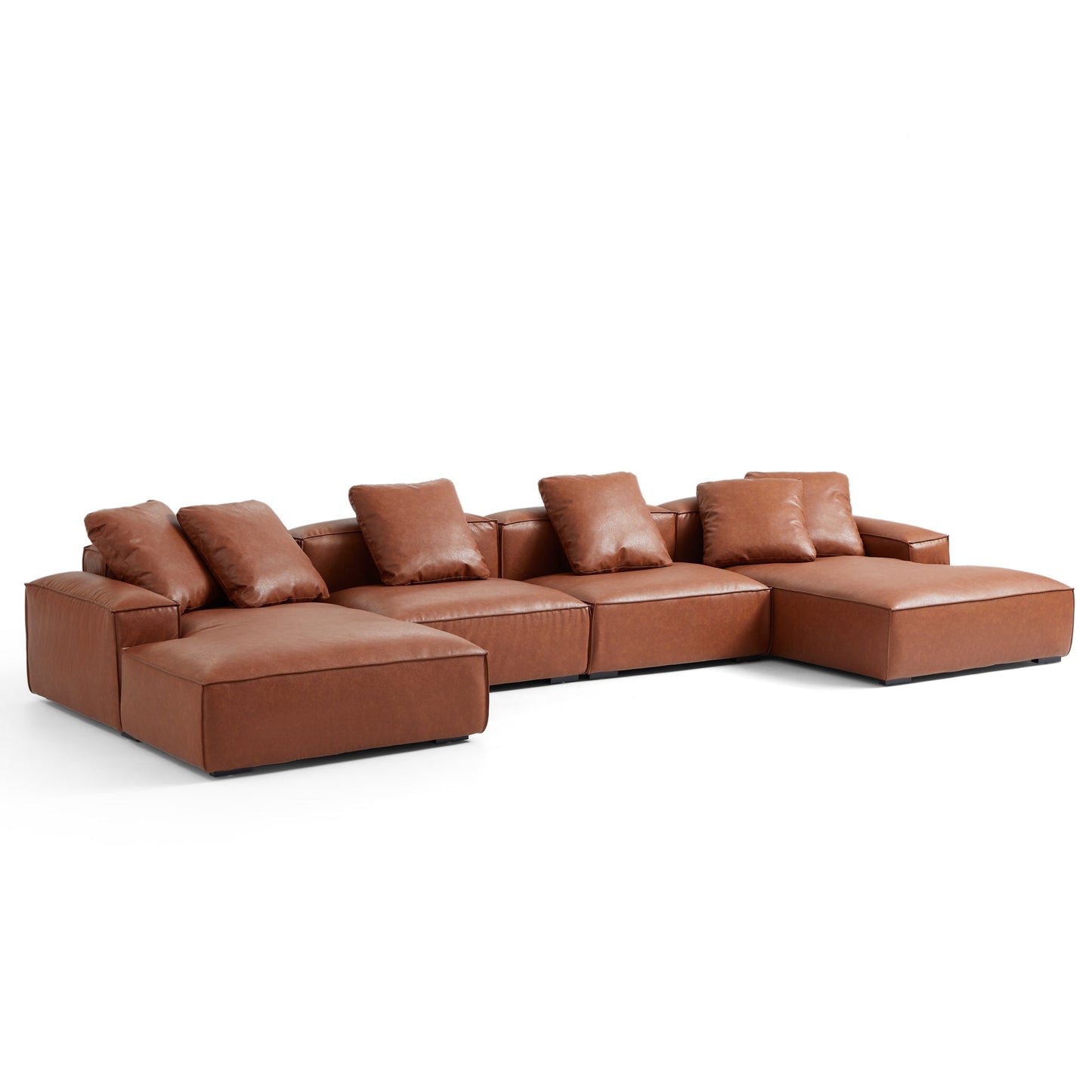 Garvon Vintage Reddish Brown Leathaire Double Chaise Sectional-Reddish Brown-170.9″