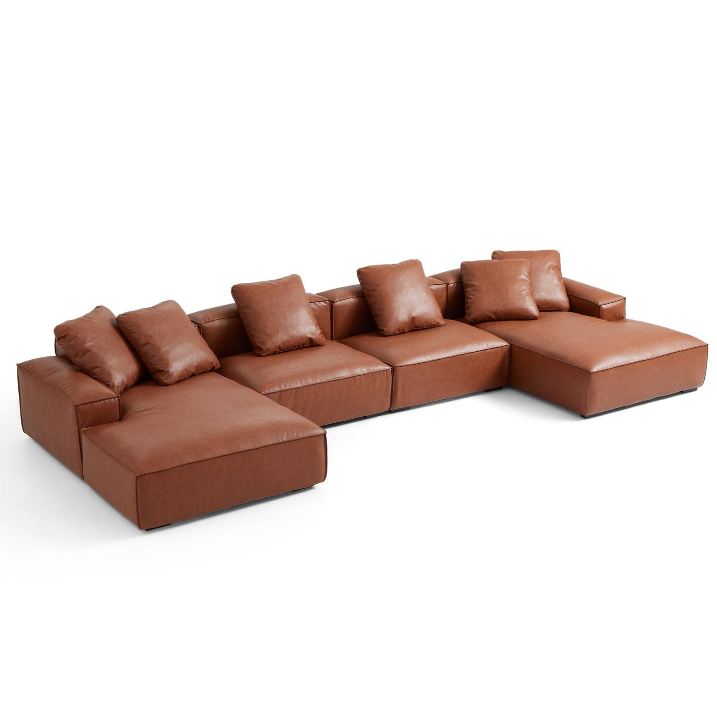 Garvon Vintage Reddish Brown Leathaire Double Chaise Sectional-Reddish Brown-170.9″