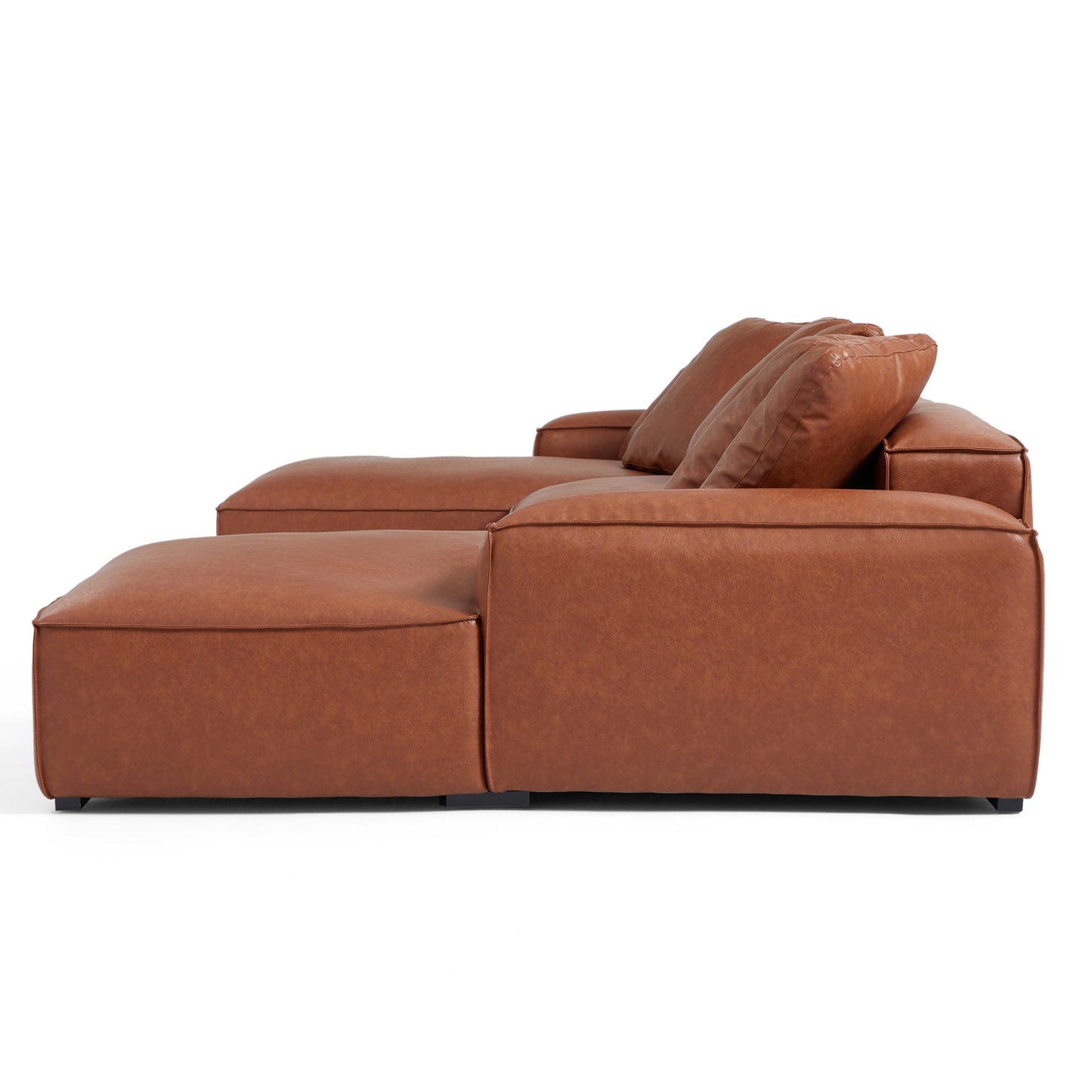 Garvon Vintage Reddish Brown Leathaire Double Chaise Sectional-Reddish Brown