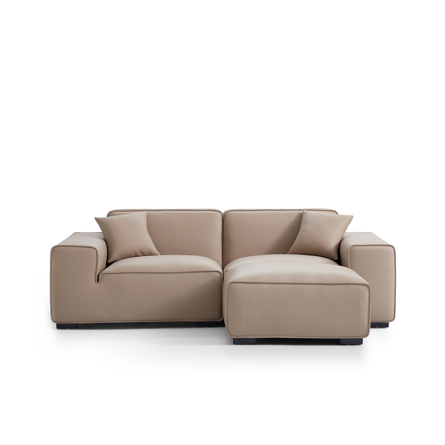 Domus Modular Khaki Leather Sofa and Ottoman-Khaki-94.5"