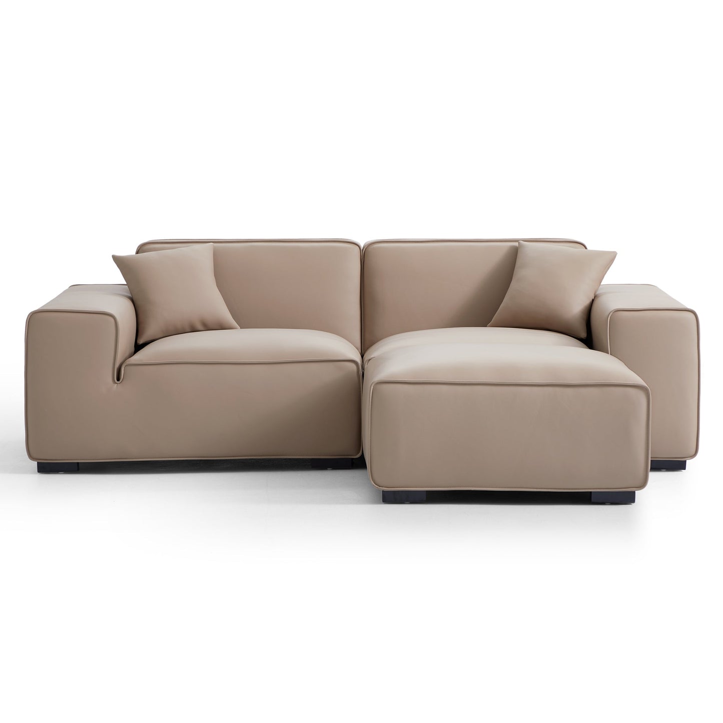 Domus Modular Dark Gray Leather Sofa and Ottoman-Khaki-94.5″
