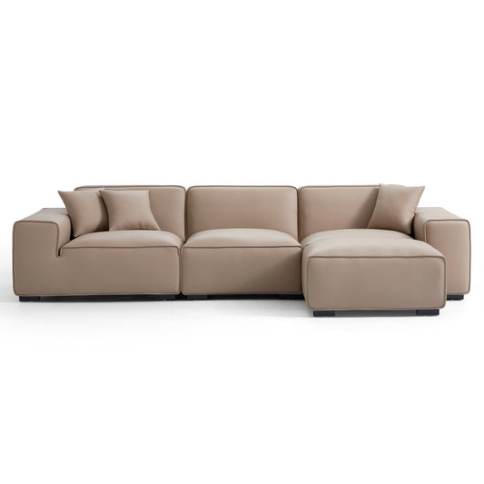 Domus Modular Khaki Leather Sofa and Ottoman-Khaki-129.9"