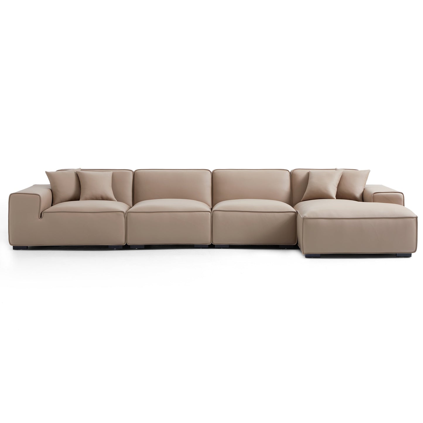 Domus Modular Black Leather Sectional Sofa-Khaki-161.4"-Facing Right