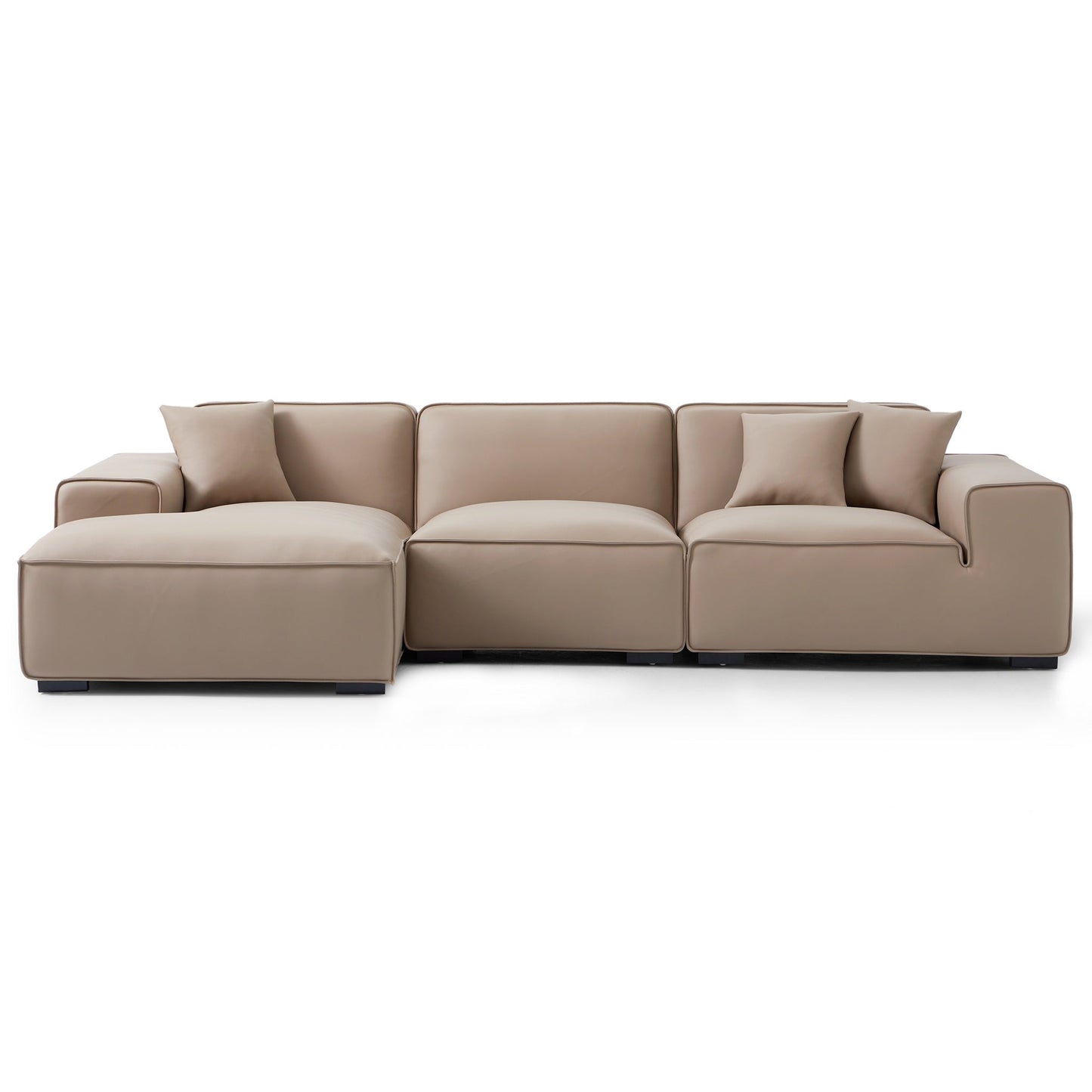 Domus Modular Black Leather Sectional Sofa-Khaki-126.0"-Facing Left