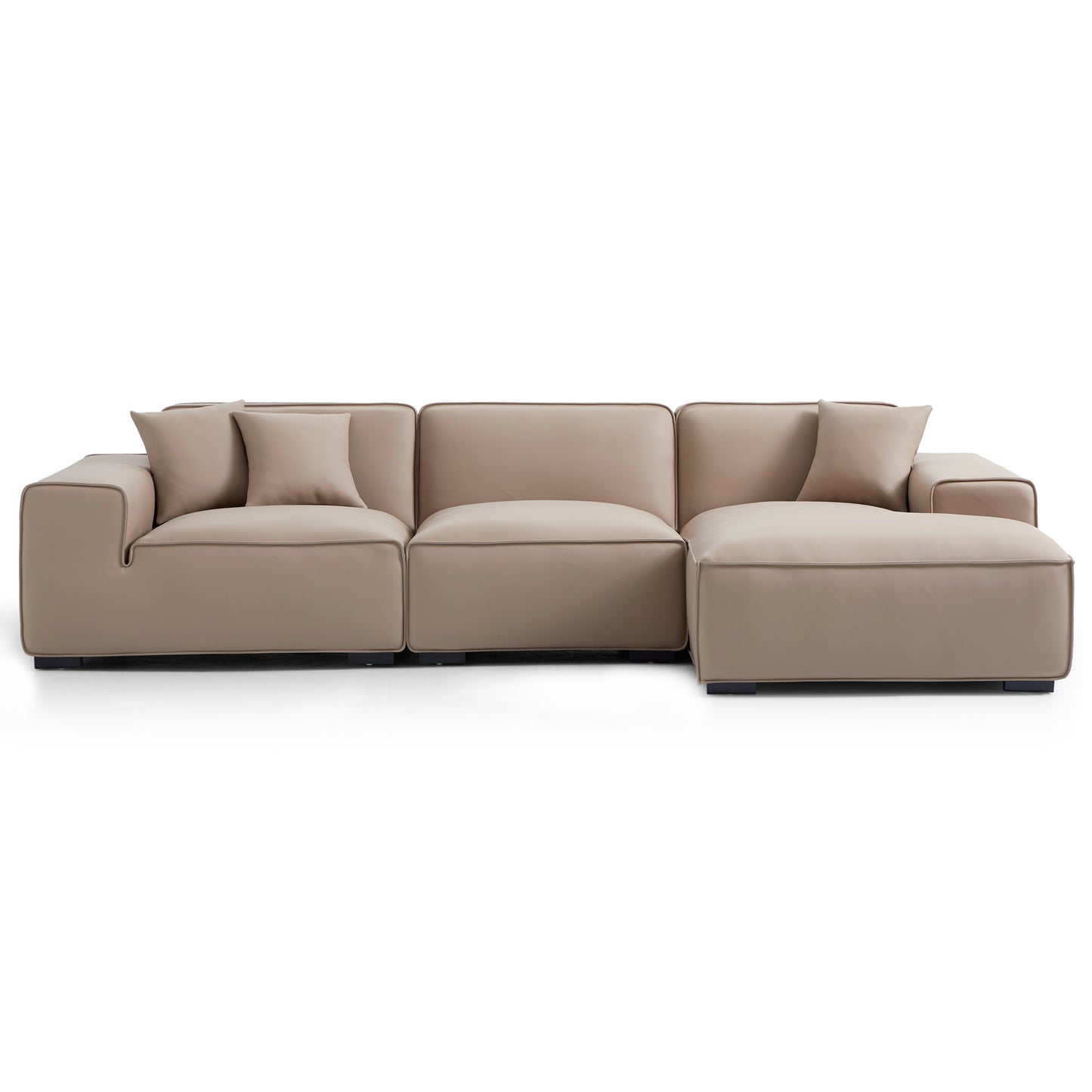 Domus Modular Black Leather Sectional Sofa-Khaki-126.0"-Facing Right