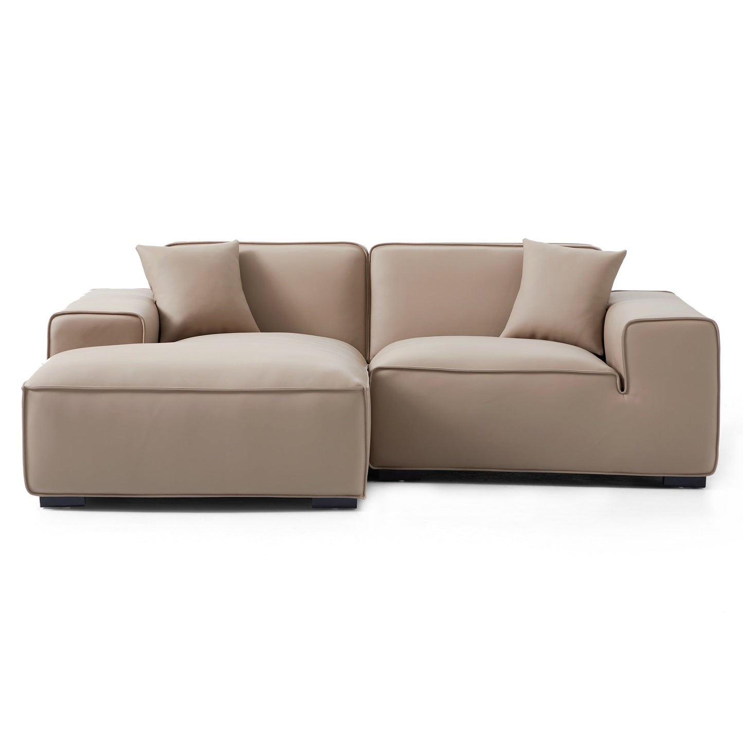 Domus Modular Black Leather Sectional Sofa-Khaki-90.6"-Facing Left