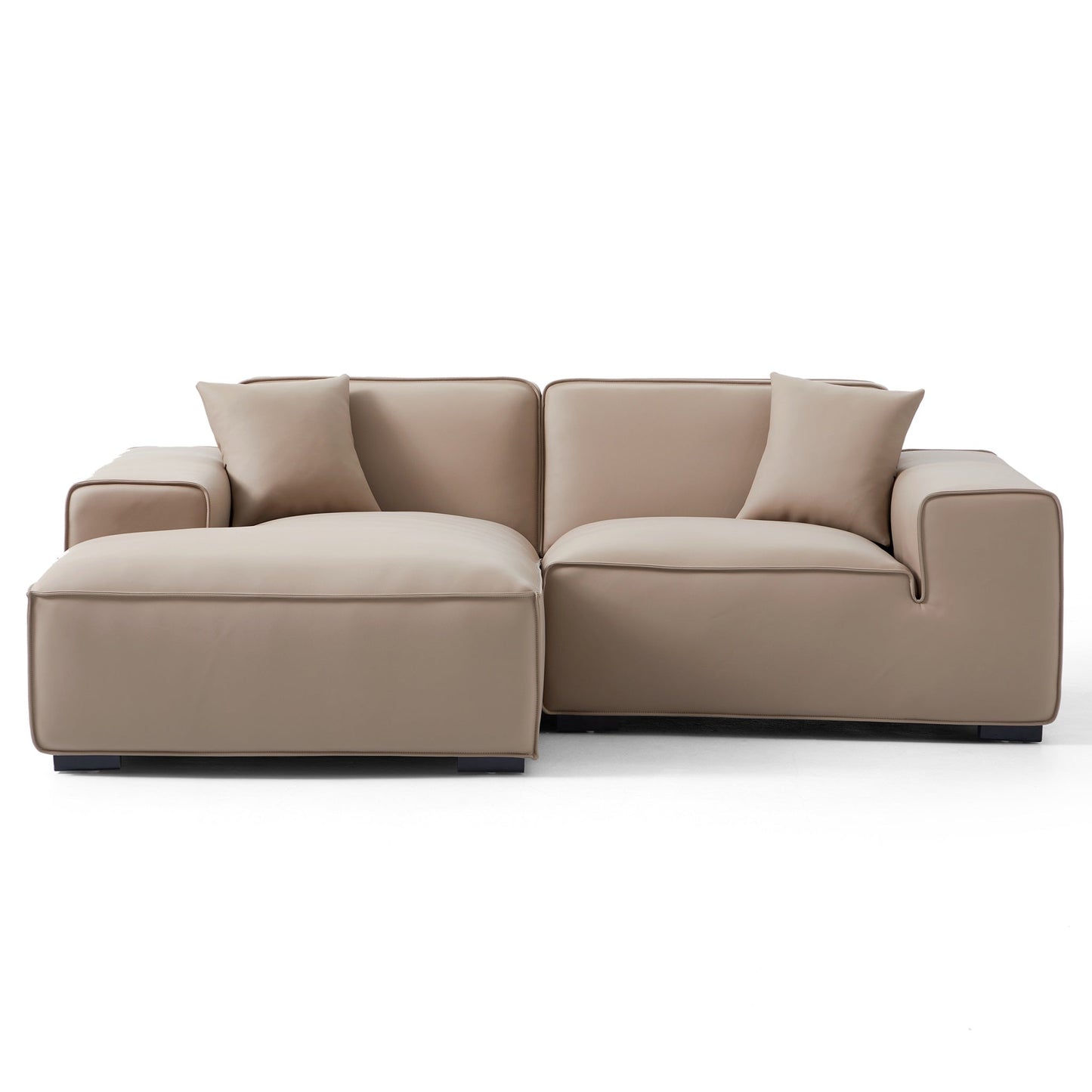 Domus Modular Beige Leather Sectional Sofa-Khaki-90.6"-Facing Left